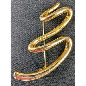 Vintage Gold Tone Abstract Swirl Brooch‎ 1970s Modernist Statement Pin